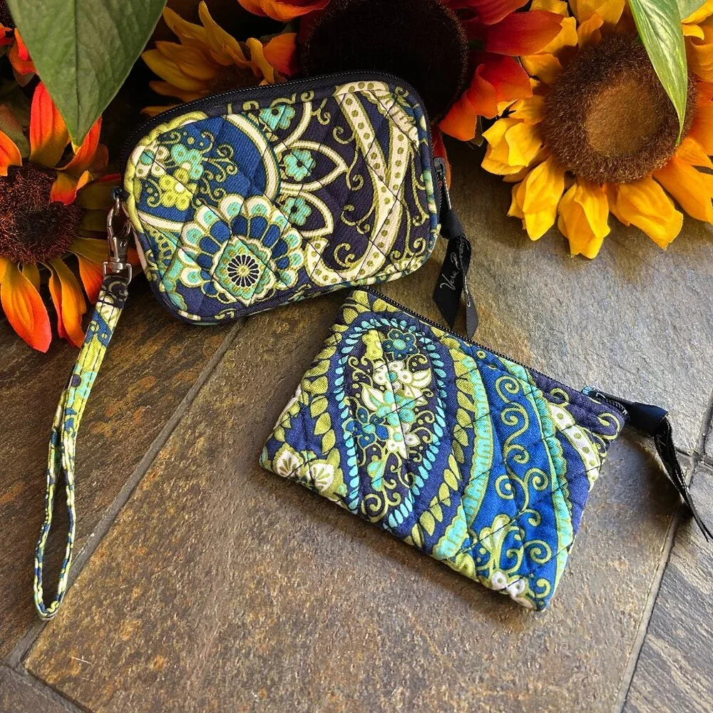 Vera Bradley Wristlet and Coin Purse Bundle in Rhythm and Blues Pattern